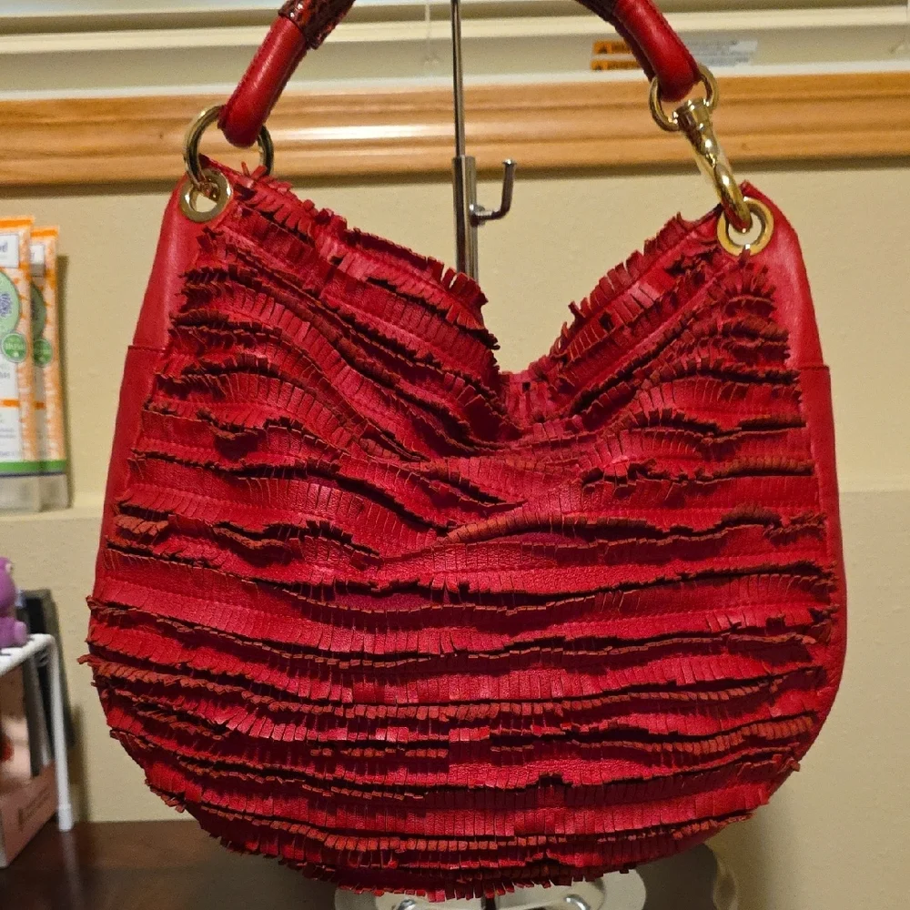 Jimmy Choo Red Hobo Bag With Python Snake Skin Handel With COA